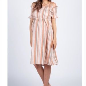 PINK BLUSH peach striped Smocked Maternity Dress